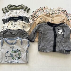 Baby Boys Bundle Lot of 9 3-12M Sleepers One Piece Outfits Panda‎ Dinosaurs Lion